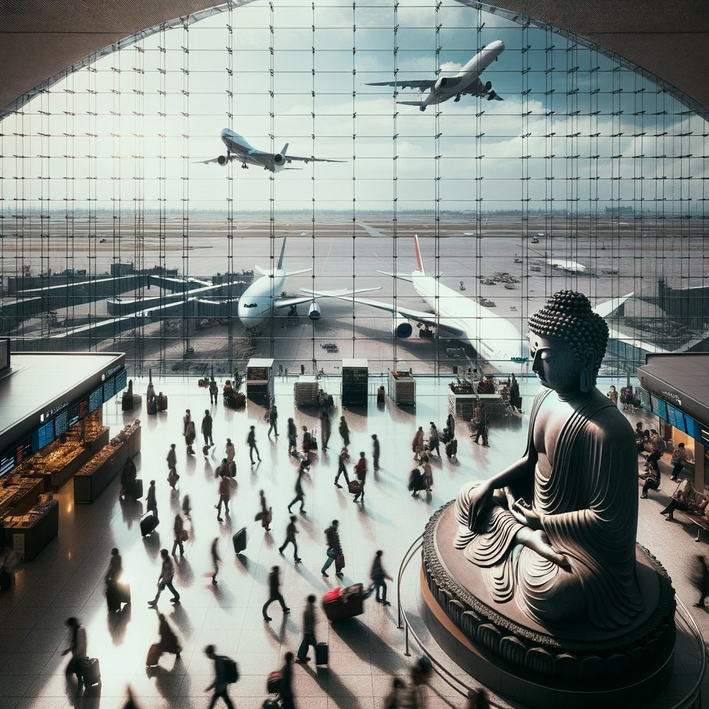 Buddha statue at the airport terminal